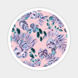Tropical Flowers and leaves blue pink Magnet